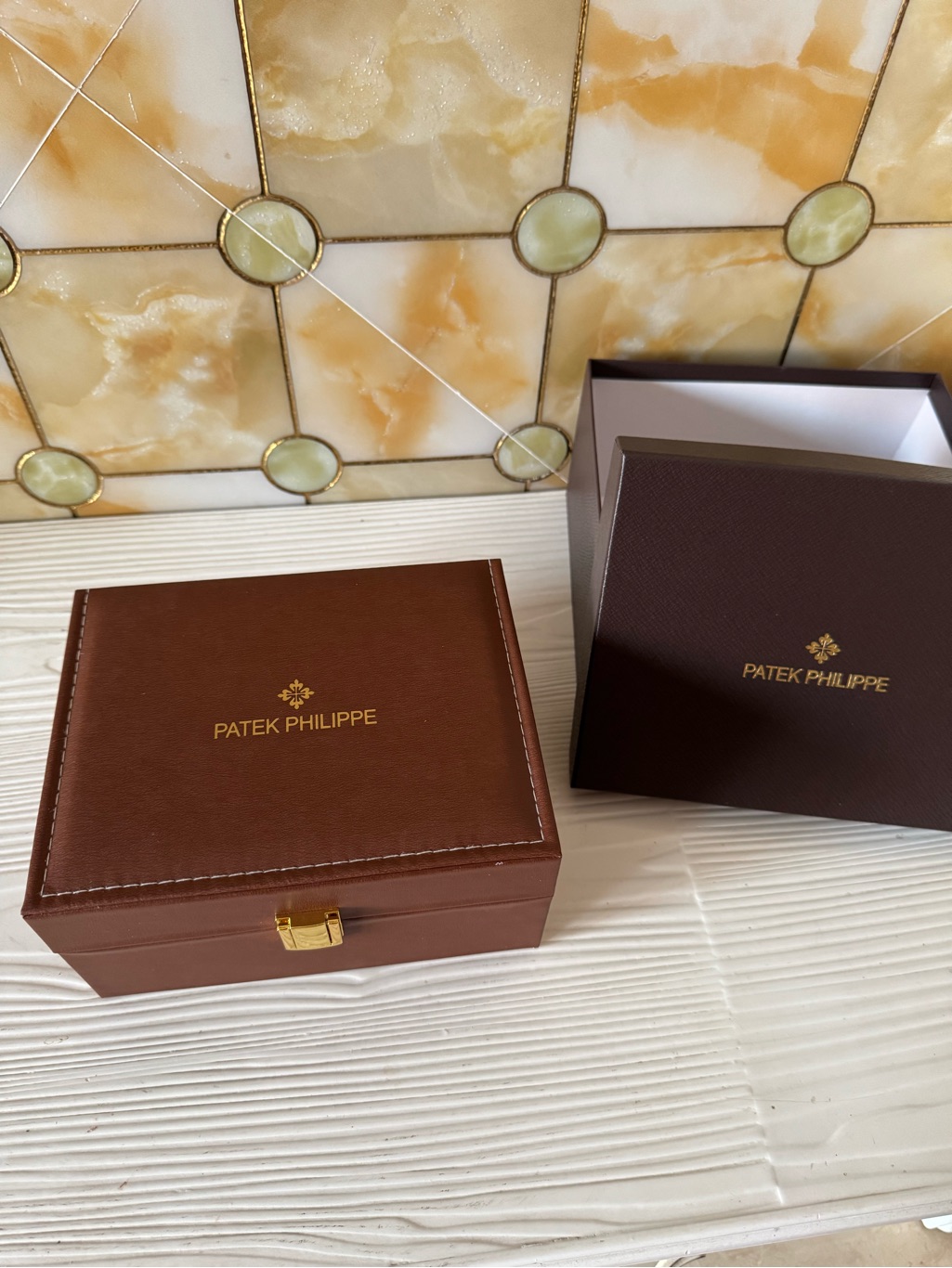 Patek Philippe Brown Leather Watch Presentation Case With Gold Logo